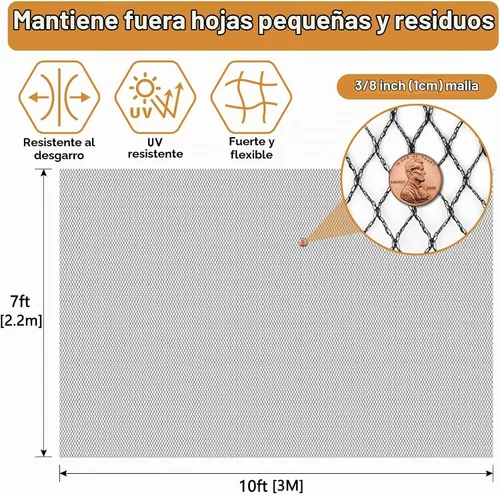 Vista 2 de PACETAP Kit de red para estanque de 7 x 10 pies para hojas, cubierta de estanque Koi resistente, cubierta protectora de piscina con estacas que
