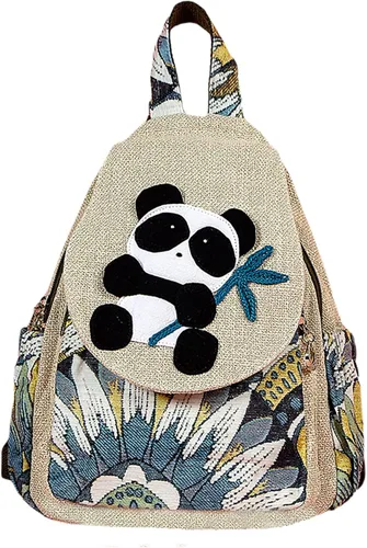 HUANGGUOSHU Mochila de algodón tejida de algodón bohemio con bordado de lona estilo bohemio con múltiples bolsillos retro linda mochila cartera