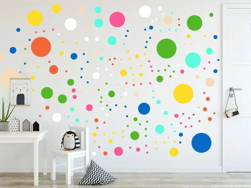Vista 8 de Más de 500 calcomanías de pared de círculos de lunares surtidos para dormitorio de niños, sala de estar, aula, sala de juegos, calcomanías de pared