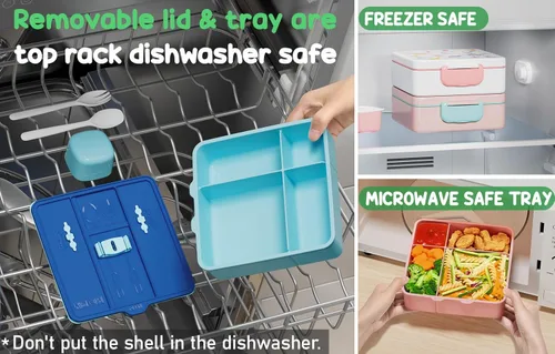 Vista 7 de Fimibuke Lonchera Bento para niños con 4 compartimentos, bolsa de almuerzo aislada, botella de agua aislada de acero inoxidable, paquete de hielo