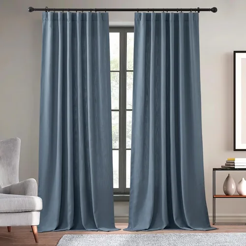 Vista 2 de KGORGE Cortinas azules de lino sintético de 84 pulgadas de largo, juego de 2 paneles, elegantes cortinas casuales de lino con textura para ventana