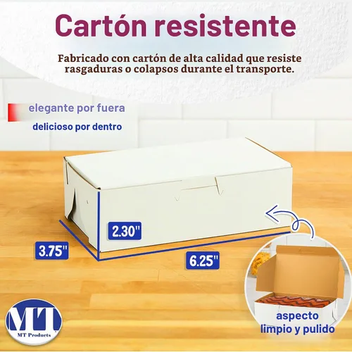 Vista 2 de MT Products Eclair - Caja de panadería de 6.25 x 3.75 x 2.30 pulgadas, paquete de 30 cajas de golosinas blancas, cajas de panadería sin ventana