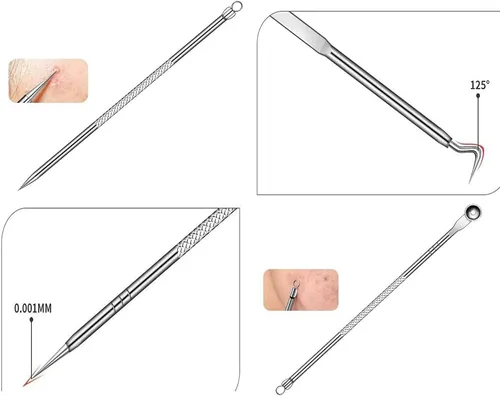 Vista 3 de Kit de herramientas para eliminar espinillas, 4 piezas, herramienta extractor de espinillas para nariz y cara, juego de herramientas de eliminación
