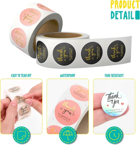 Vista 4 de 3000 Calcomanías de Agradecimiento de 1 Pulgada, 6 Rollos de Calcomanías de Agradecimiento por Apoyar Mi Pequeña Empresa, Calcomanías Hechas a Mano