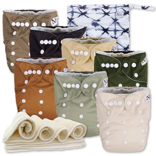 Vista 16 de Nora's Nursery Pañales de Tela Paquete de 7 con 7 Insertos y 1 Bolsa Húmeda - Cubierta Impermeable, Lavables, Reutilizables y Pañales de Bolsillo