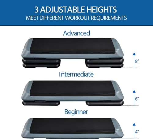 Vista 4 de Yaheetech Escalón aeróbico, plataforma de ejercicio aeróbico ajustable de 4-6-8 pulgadas, tamaño del club de salud con elevadores y superficie