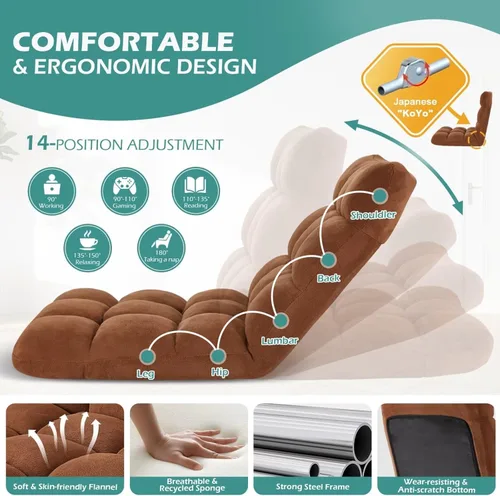 Vista 105 de Silla plegable para juegos de suelo de 14 posiciones, acolchada y ajustable, con algodón transpirable y terciopelo coral agradable a la piel