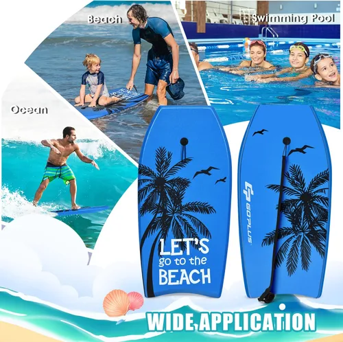 Vista 2 de Goplus Bodyboard para playa, 33/37/41 pulgadas, tabla de cuerpo ligero con correa de muñeca, núcleo EPS, cubierta XPE, parte inferior lisa de HDPE