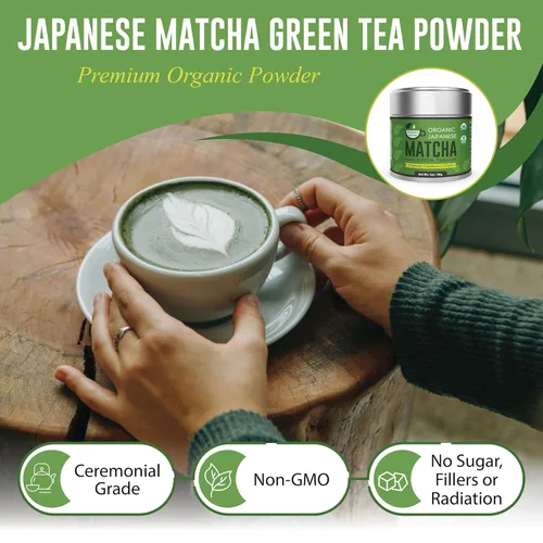 Vista 6 de Té verde en polvo de rocío Kyoto Matcha [USDA orgánico] grado premium té ceremonial japonés [1.06 onzas]