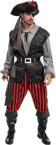 Spooktacular Creations Disfraz de pirata para hombres adultos para Halloween, fiesta de disfraces, truco o trato, fiesta de cosplay