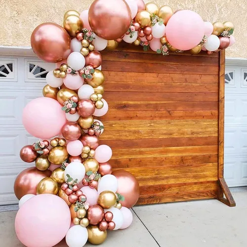 Vista 3 de Globo metálico de oro rosa de 18 pulgadas, 12 globos de látex cromados de color oro rosa para fiesta de feliz cumpleaños, boda, decoración de fiesta