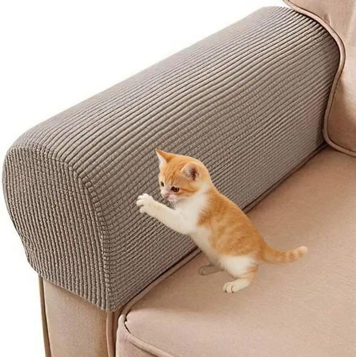 Vista 5 de Fundas para reposabrazos – Fundas elásticas para sillón, tapas de poliéster suave, protector de muebles antideslizante para silla, sofá, sofá – Beige