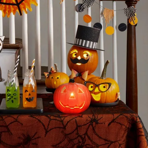 Vista 2 de Halloween Pumpkin Jack O Lantern,Jack O Lantern Decorations for Halloween,Round Lightened Pumpkin for Haunted House Prop