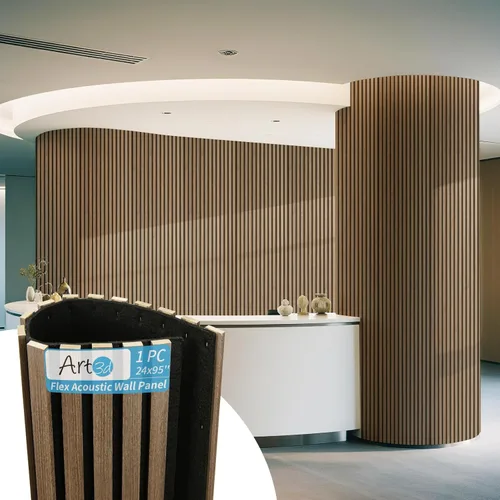 Vista 14 de Art3d Paquete de 1 panel de pared de listones de madera acústica con diseño plano enrollable, paneles absorbentes de sonido de 95.3 x 23.8 pulgadas