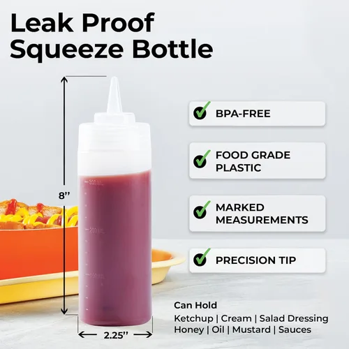 Vista 2 de Restaurantware Botella exprimidora de condimentos de 12 onzas, 1 botella de plástico exprimible con tapa, punta dispensadora de precisión, botella
