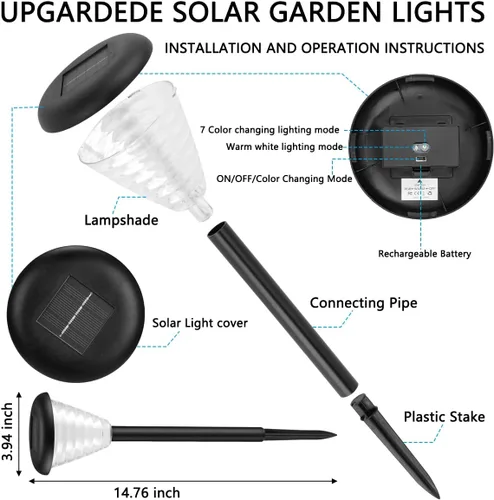Vista 5 de Paquete de 6 luces solares de jardín luces solares al aire libre luces solares al aire libre impermeables y cambian de color luz cálida luces