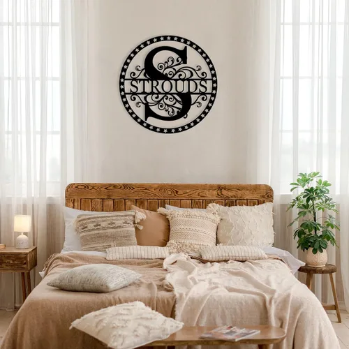 Vista 9 de Custom Last Name Sign Personalized Last Name Metal Signs Family Name Sign Personalized Metal Sign Metal Wall Art Split Monogram Personalized Wedding