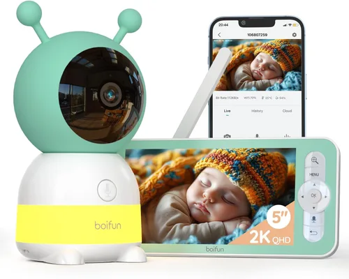 BOIFUN Monitor de bebé WiFi 2K actualizado 2026 con cámara y audio, luz nocturna inteligente, aplicación y control de pantalla dividida de 5