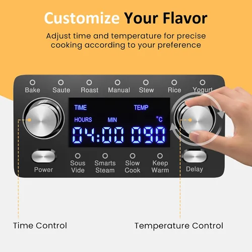 Vista 3 de Olla de cocción lenta programable 12 en 1 de 8 cuartos, multicocina calentador de alimentos con temporizador digital, control de temperatura, olla