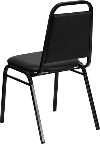 Vista 7 de Flash Furniture Hercules Series - Silla de banquete apilable con respaldo trapezoidal en tela negra, marco negro