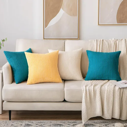 Vista 5 de EMEMA Juego de 2 fundas de cojín rectangulares de pana suave a rayas, fundas de almohada de primavera para sofá, dormitorio, silla o automóvil, 12 x