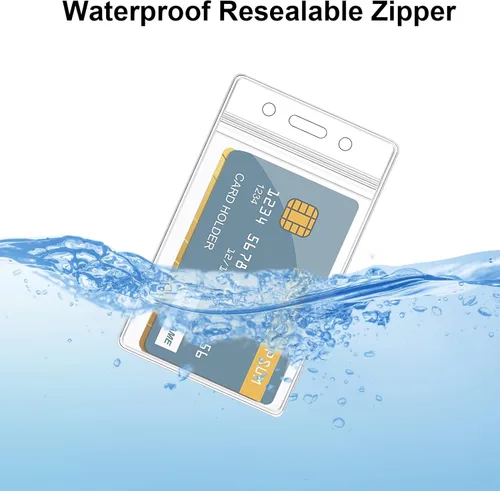 Vista 6 de 100 unidades de soporte para tarjetas de identificación, transparente, vertical, impermeable, de plástico, para oficina, escuela, evento, conferencia