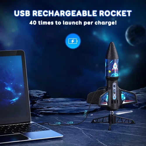 Vista 5 de Rceico Lanzacohetes para niños con conjunto de lanzamiento de hasta 200 pies modelo de aire de juguete de cohete con paracaídas, nave espacial