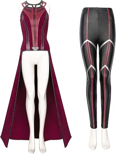 Vista 5 de Disfraz de Wanda Maximoff para mujer, disfraz de bruja escarlata, capa y pantalones, conjunto completo