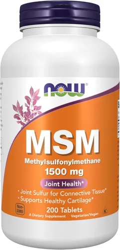 NOW Suplementos, MSM (Metilsulfonilmetano) 1,500 mg, Apoya el cartílago saludable*, Salud de las articulaciones*, 200 tabletas