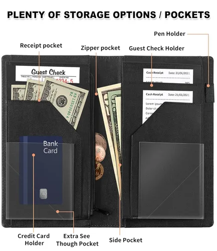 Vista 6 de RYUITHDJP Libros de servidor, libro ampliado de 9 x 5 pulgadas para camarera, libros de camarera con bolsillo con cremallera, diseño de girasol