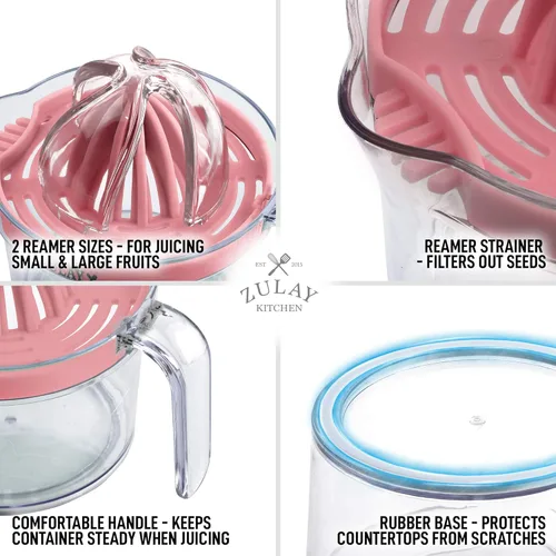 Vista 4 de Zulay Kitchen 3 en 1 exprimidor manual de cítricos - Exprimidor de limón multifunción de 17 onzas, exprimidor de naranja y extractor de cítricos