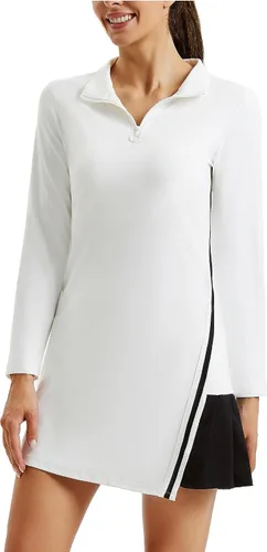JACK SMITH Vestido de tenis y golf para mujer, manga larga, con pantalones cortos y bolsillos, vestido atlético plisado, color de contraste, casual,