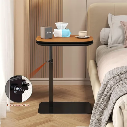 Vista 5 de Mesa auxiliar en forma de C de altura ajustable, mesa de mesa doble para laptop, mesa auxiliar giratoria de 360°, mesas auxiliares móviles para sofá