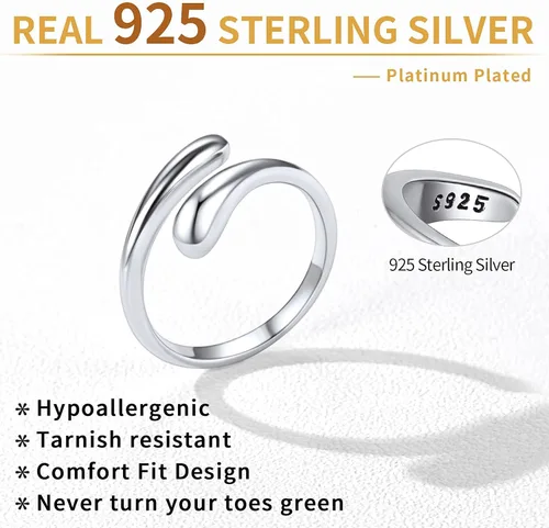 Vista 4 de ChicSilver Anillo de plata de ley 925, anillo de banda ajustable hipoalergénico, Plata de ley