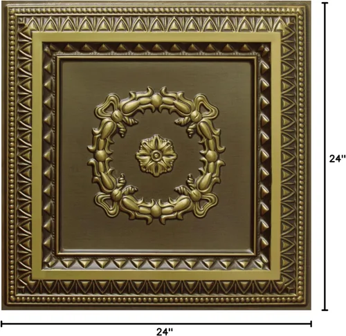 Vista 7 de Dundee Deco Pegamento de latón antiguo tradicional rústico para colocar o colocar, panel de techo decorativo 3D de PVC, 2 pies x 2 pies