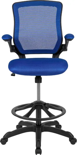 Vista 12 de Flash Furniture Kale Silla de dibujo ergonómica de malla azul con respaldo medio Anillo de pie ajustable, brazos abatibles