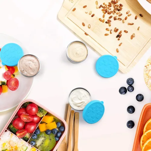 Vista 2 de Fangsun - Recipientes para condimentos, aderezos para ensaladas, salsas, aperitivos, tazas de salsa de acero inoxidable, cabe en caja Bento