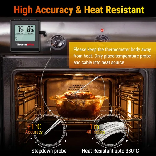 Vista 3 de TempPro TP16H - Termómetro digital LCD grande para carne, para cocinar, ahumar, asar a la parrilla, termómetro de alimentos con temporizador