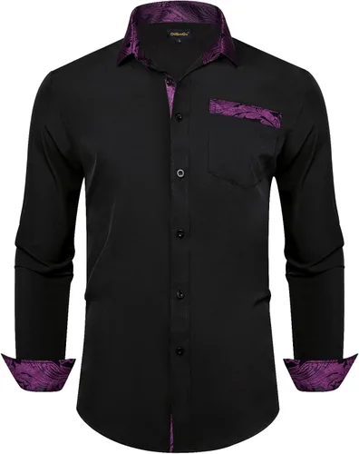DiBanGu Camisas de vestir de cachemira para hombre, manga larga, con botones, contraste interior, casual, camisa de negocios con cuello