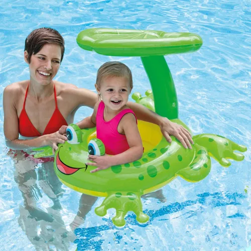 Flotador de piscina para bebé con toldo y protección solar UPF, flotador de natación para bebés de 3 a 36 meses, estrellas de mar, ranas, madre y