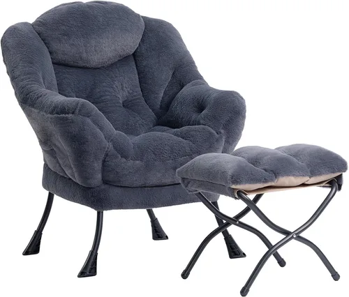Vista 42 de HollyHOME - Silla perezosa con otomano plegable, sillón de ocio acentuado y cómodo, taburete plegable con reposapiés, sofá de ocio y silla