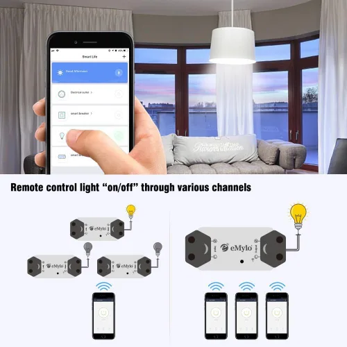 Vista 4 de Interruptor inteligente WiFi eMylo Interruptor de luz de relé inalámbrico, módulo de control remoto Tuya, interruptor temporizador de automatización