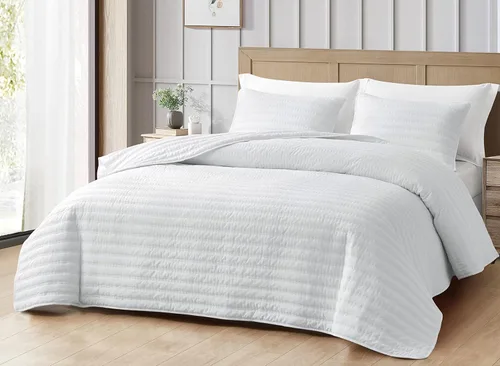 Vista 8 de Chezmoi Collection Valkyrie - Juego de edredón de 3 piezas, color blanco, tamaño Queen, juego de colcha acolchada ligera de microfibra súper suave