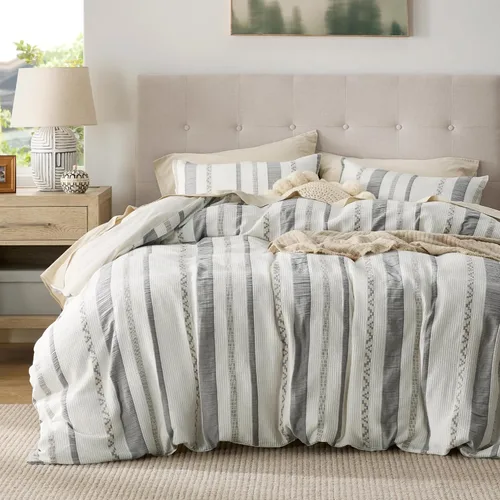 Vista 36 de Bedsure Funda de edredón de 100% algodón tamaño individual, tejido gofre, color blanco coco, GentleSoft y transpirable, juego de cama para regalo, 2