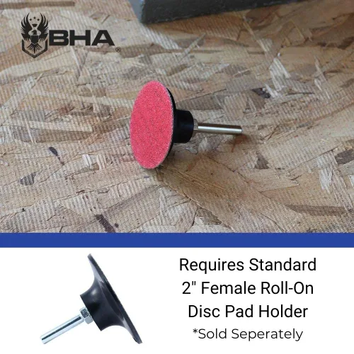 Vista 3 de BHA Discos de lijado de cerámica de cambio rápido tipo R macho, rollo de 2 pulgadas, grano 36, paquete de 25