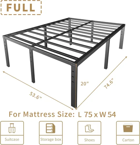 Vista 83 de Base de cama tamaño Queen de 12 pulgadas, no necesita somier, base de colchón de plataforma de metal resistente con listones de acero