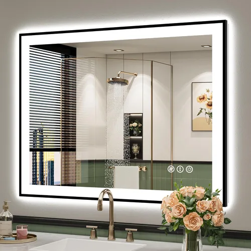 Vista 63 de Espejo de baño LED de 20 x 30 pulgadas con luces delanteras y retroiluminadas, espejo de tocador iluminado para pared de baño con 3