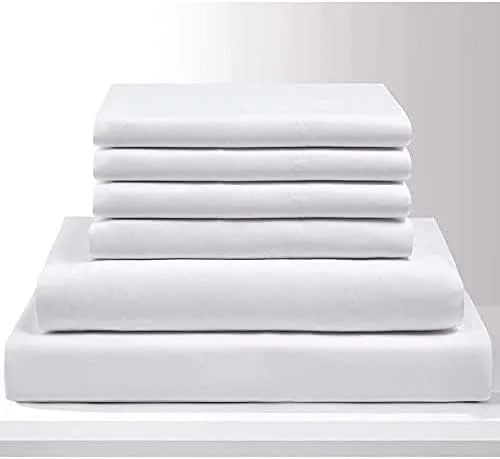 Juego de sábanas tamaño King, juego de 6 piezas, bolsillos extraprofundos, sábanas 100% algodón egipcio, color blanco, sábanas tamaño King, 6 piezas