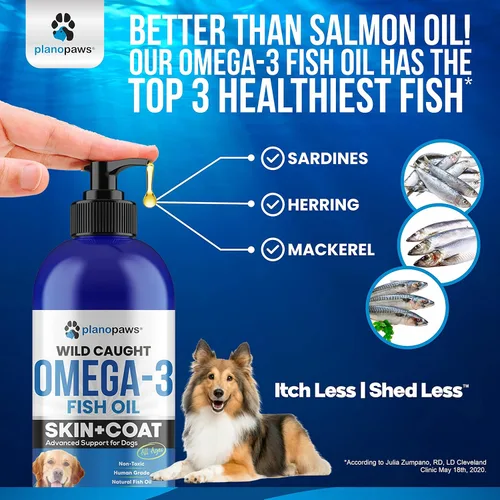 Vista 4 de Aceite de pescado Omega 3 para perros, mejor que el aceite de salmón, suplemento de aceite de pescado para perros para reducir el desprendimiento
