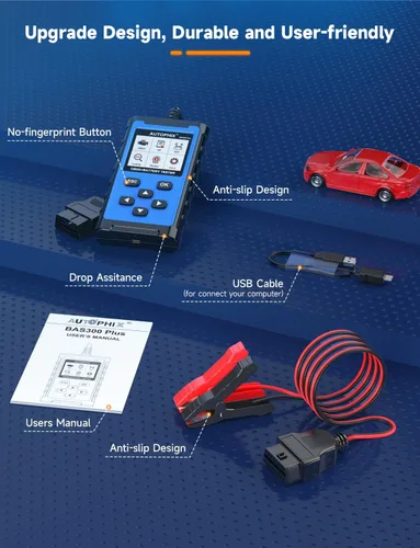 Vista 9 de AUTOPHIX Escáner OBD2 2 en 1 con probador de batería, BAS300 Plus 12V 100-2000 CCA carga de batería prueba de arranque lector de código de coche